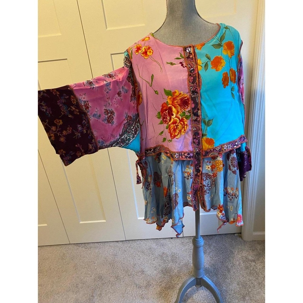 Nothing Matches Tunic Top Patchwork Button Two Layer Design Art To Wear 3 XXXL